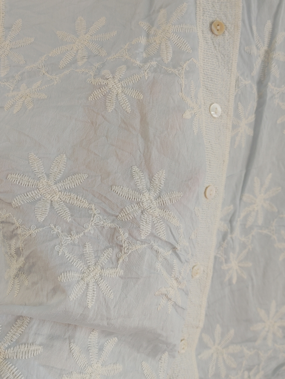 POL Embroidered Floral Blouse Light Blue Lace Trim Button Front Boho Top OS - Picture 11 of 14